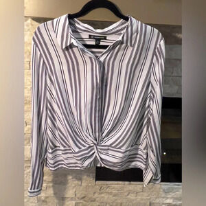 Inc polo shirt Size XXL Black and White Striped Lomg Sleeve Preowned